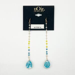 Noir 4" Turquoise Flower in Acrylic Yellow White Blue Seed Bead Earrings